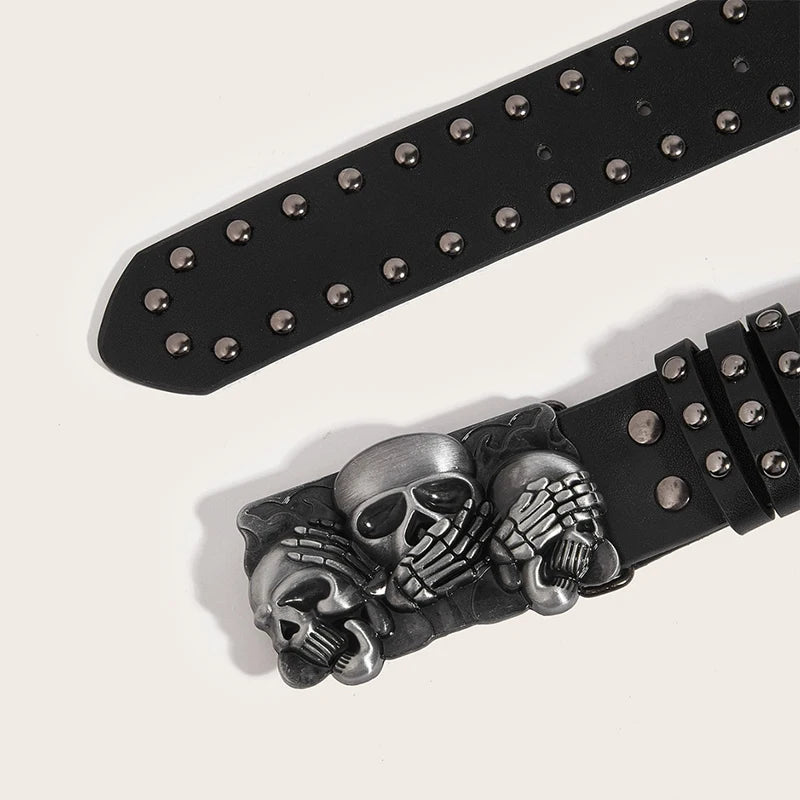 Halloween Skeleton Hand Belt Skull Casual Gothic Men Belt Vintage Snap Buckle Beaded Hip Hop Rock Cowboy Decoration Punk Belts