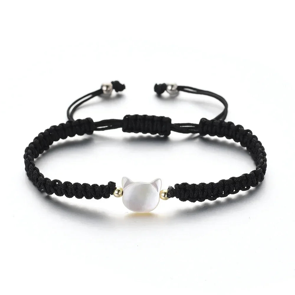 Natural Moonstone Obsidian Bracelets Minimalist Fidget Bracelet Handmade Cute Black White Cat Bracelet Party Accessories Jewelry