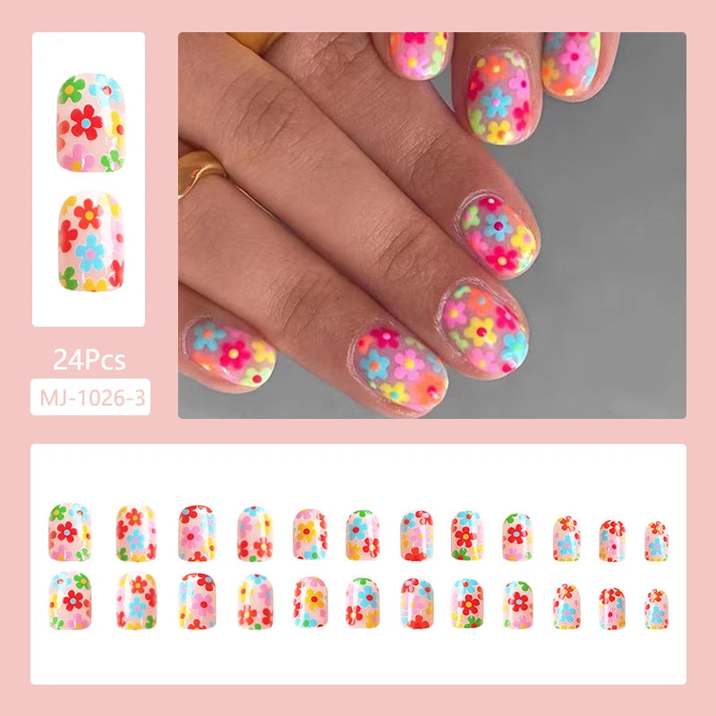 24Pcs/Set Cute and Playful Wearing False Nails French Design Fresh Press on Nail Art Removable Fake Nails