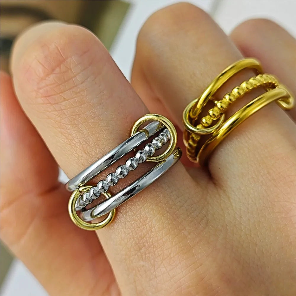 Round Bead Stacking Rings For Women Minimalist INS New Gold Color Stainless Steel Spinelli Ring Men Party Fashion Jewelry Gifts