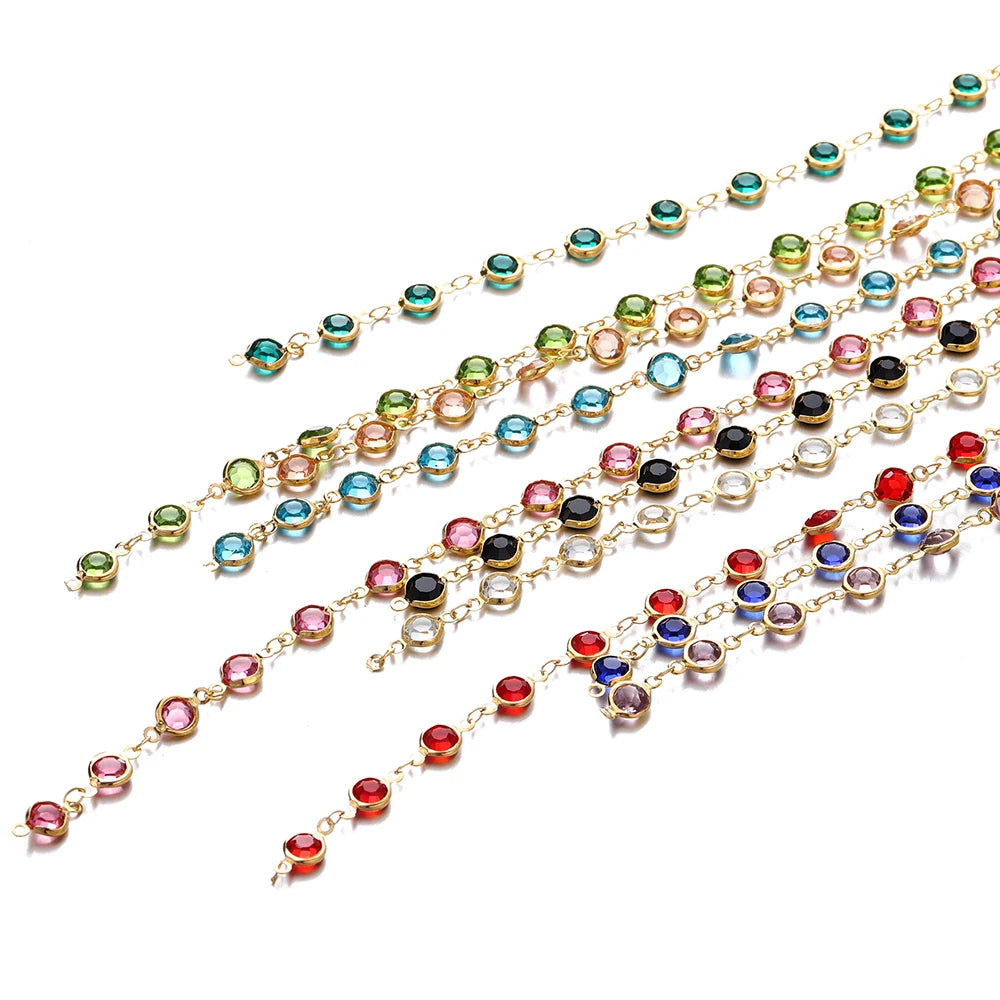1Meter Colorful Glass Crystal Beads Chain Copper Chains For Necklace Bracelet Jewelry Making DIY Components Accessories
