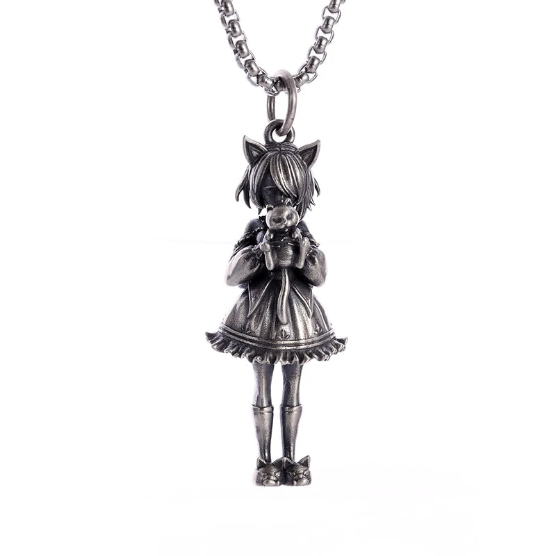Silver-Plated Anime Mecha Beautiful Girl Girl Pendant Necklace Men and Women Hip-Hop Rock Punk Trendy Jewelry Gift