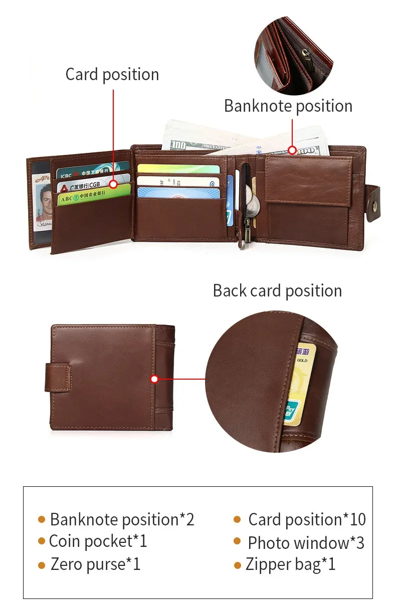 Classic Men's Genuine Leather Wallet Credit Card Holder RFID Coin Purse