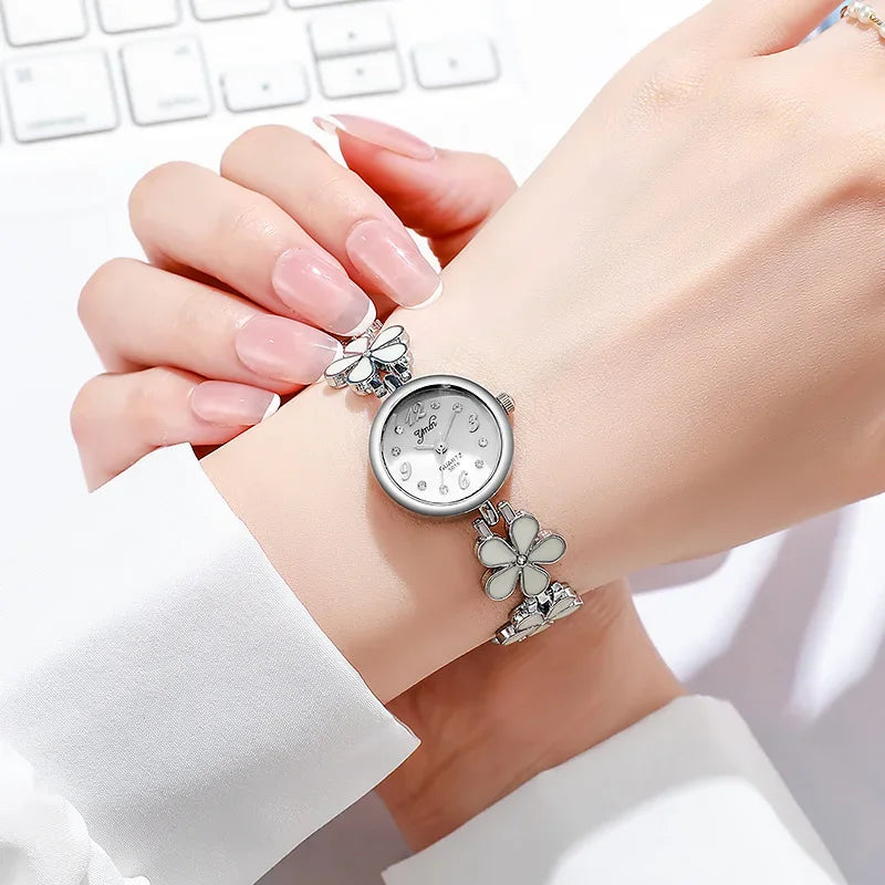 Korean Fashion Women's Watches Flower Shaped Strap Rhinestone Dial Ladies Quartz Wristwatches Dropshipping Relojes Para Mujer
