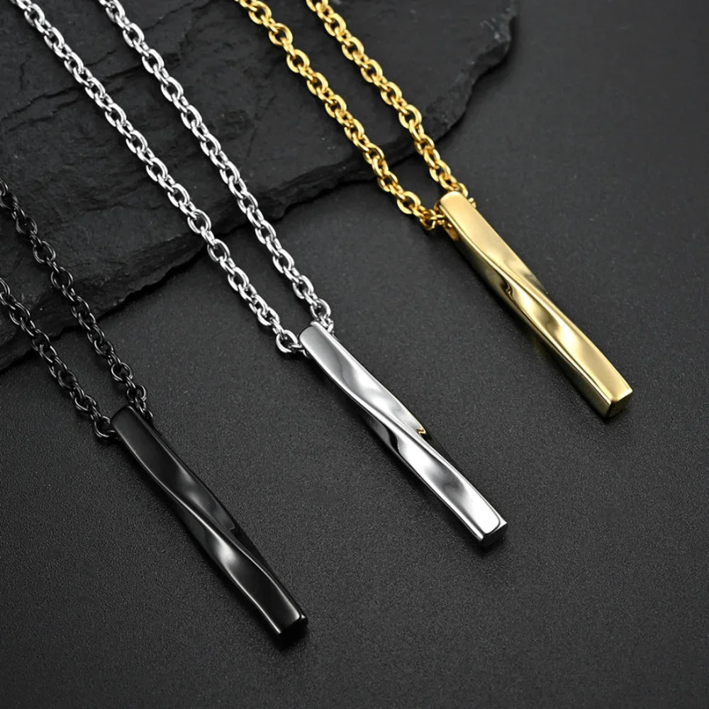 Personality Geometric Square Spiral Pendant Necklace for Mens Hip Hop Rock Chokers Stainless Steel Chain Punk Party Jewelry Gift