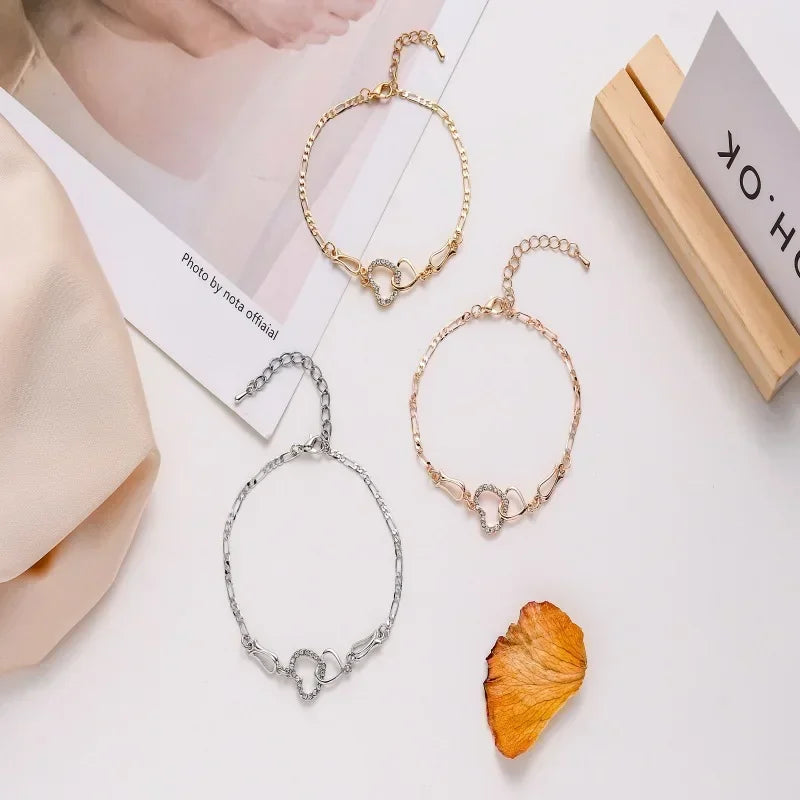1/3PC Classic Stainless Steel Chain Double Heart Love Anklet Bracelet Fashion Trendy Charm Bracelets Women Fashion Party Jewelry