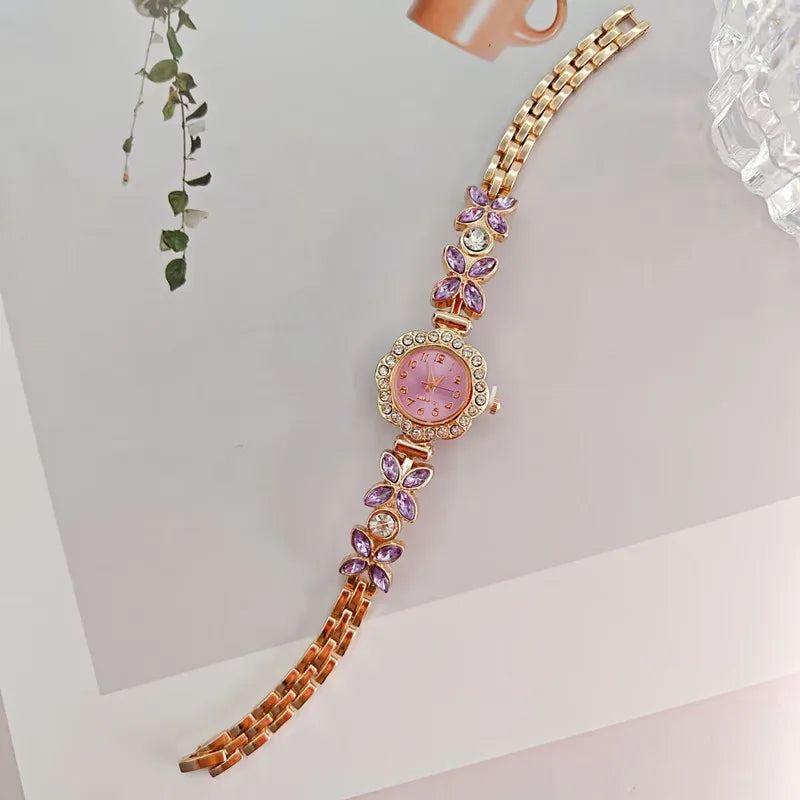 New Women Watch Wheat Ear Diamond Strap Quartz Watch Violet Petal Female Student Bracelet Wristwatch Relojes Para Mujer
