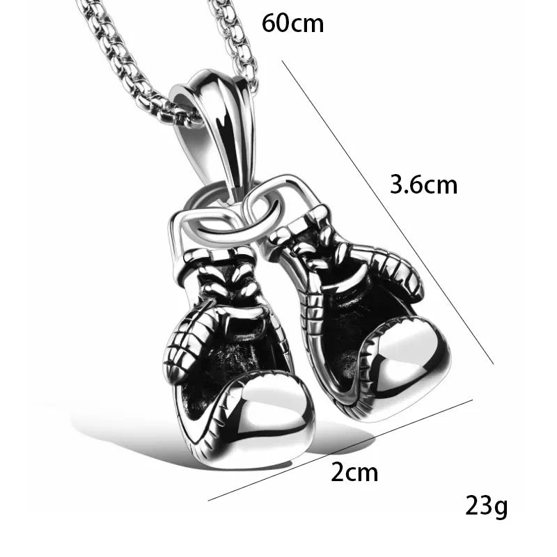 Vintage Boxing Gloves Pendant Necklace For Men Punk Hip Hop Style Gold Color Titanium Steel Chain Fashion Women Jewelry Gifts