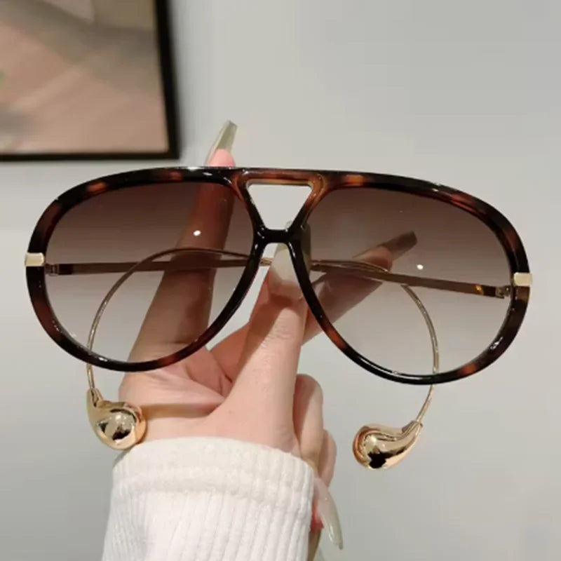 2025 New Oversized Pilot Oval Punk Sunglasses for Women Luxury Vintage Double Beam Sun Glasses Lady Mens Outdoor Eyewear UV400