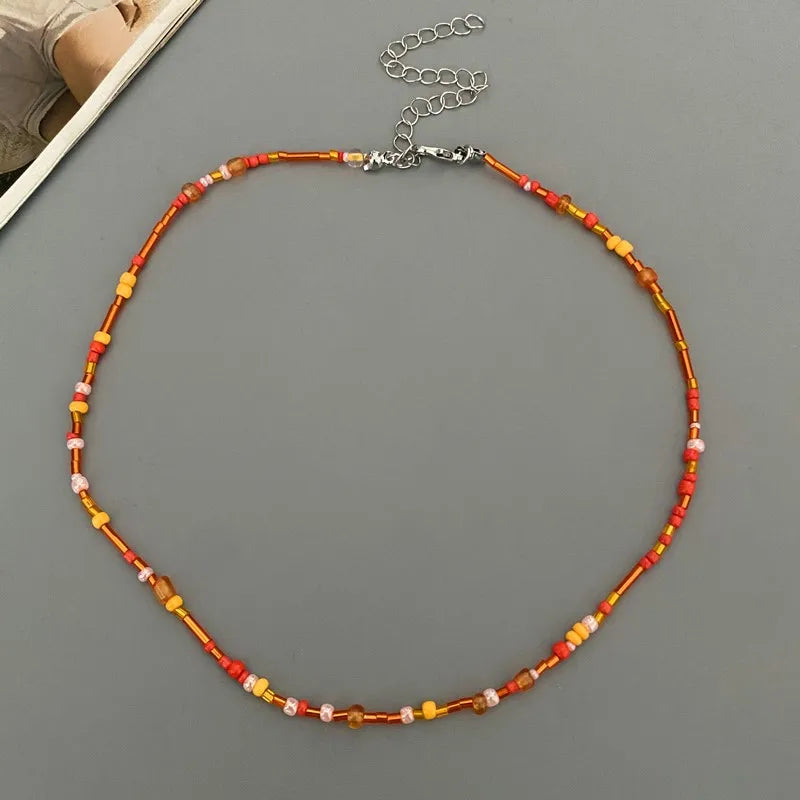 1 pc Irregualr Glasses Beads Choker Necklace for Women Fashion Trendy Popular Short Neck Jewelry Colorful Necklace  Wholesale