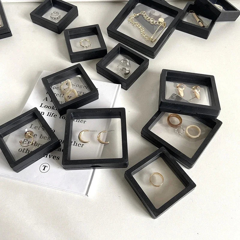 PE Film Jewelry Storage Box 3D Packaging Case Free Stand Floating Frame Membrane Ring Earrings Necklace Display Holder