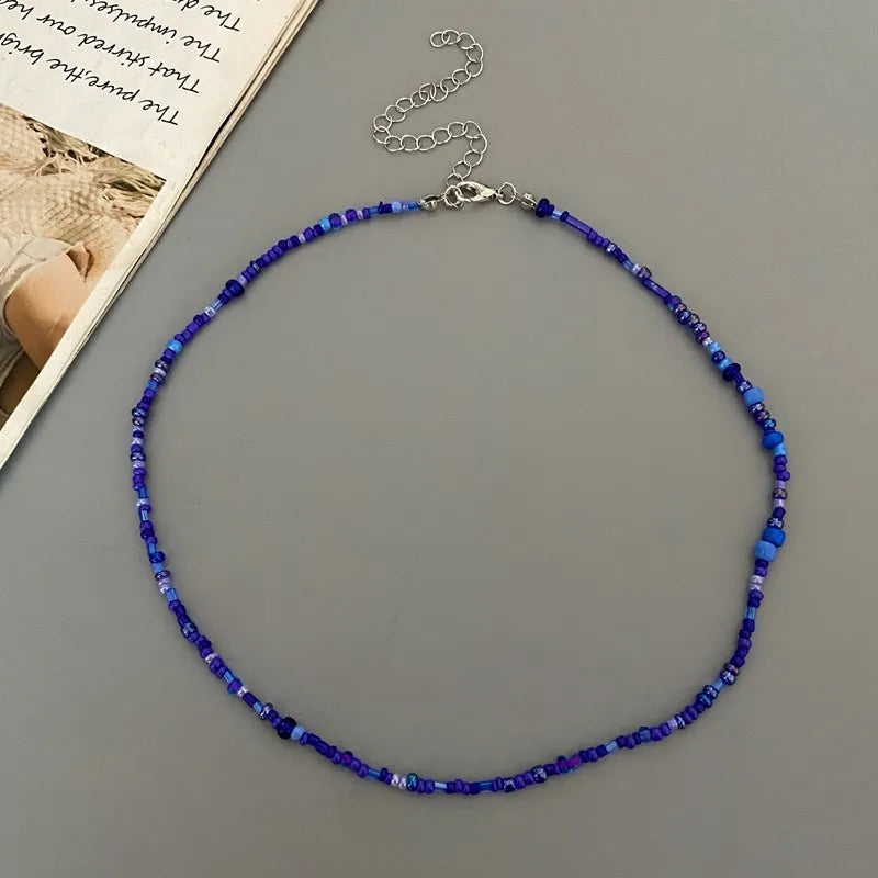 1 pc Irregualr Glasses Beads Choker Necklace for Women Fashion Trendy Popular Short Neck Jewelry Colorful Necklace  Wholesale