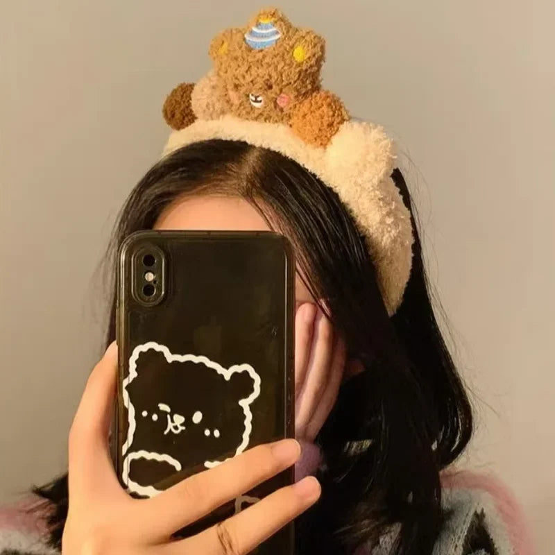 2024 Cute Plush headbands For Women Bear Hairbands girls makeup headband Wash face head band  Non-slip Flower hair Hoop Headwear