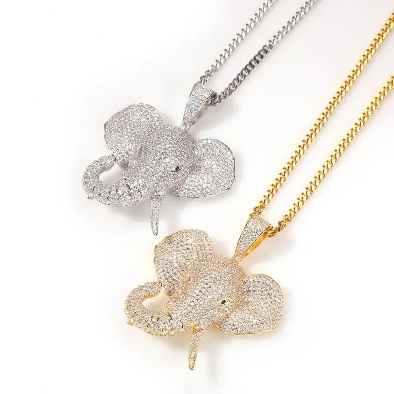 Hip Hop Cubic Zirconia Pave Bling Iced Out Elephant Pendant Animal Necklace Men Women Hip Hop Cool Rap Jewelry Birthday Gift