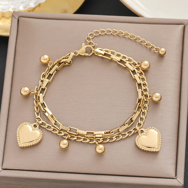 316 Stainless Steel Butterfly Heart Belt Twist Multilayer Chain Bracelet For Women Jewelry Party Gifts Bijoux Pulsera
