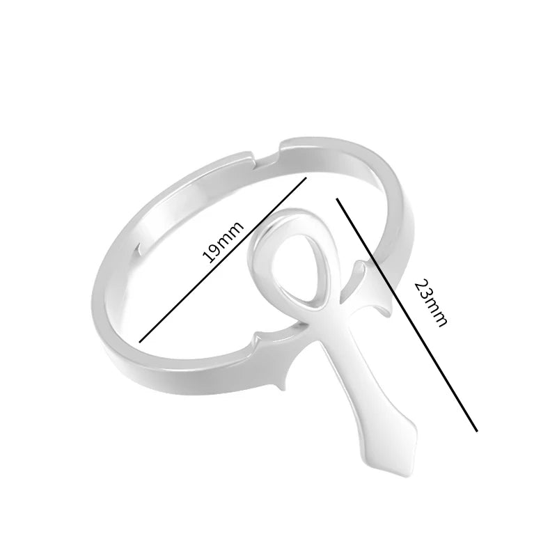 Stainless Steel Ankh Cross Ring Vintage Egyptian Life Key Protection Symbol Amulet Jewelry Men Women