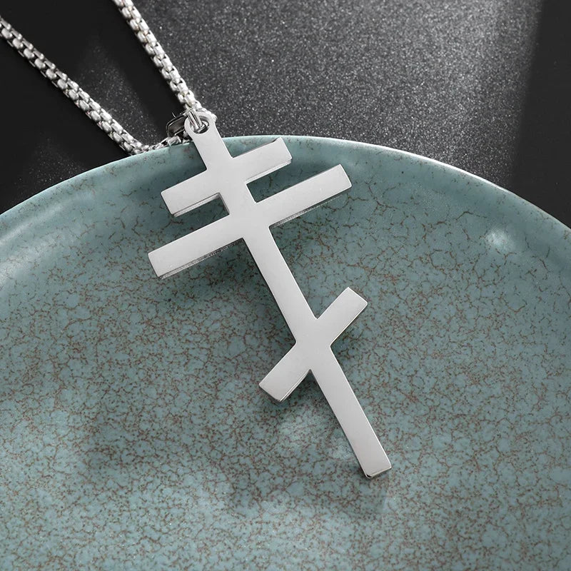 Catholic Jesus Cross Stainless Steel Pendant Necklace for Men Women Vintage Christian Prayer Jewelry