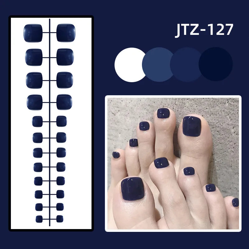 24P Acrylic Toenails Bright Faced Press on Nails Art Removable Short Fake Toenails Full Cover Artificial Toe False Nails No Glue