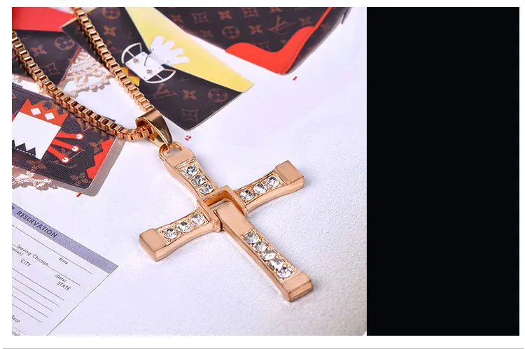 Hip Hop Rhinestone Cross Pendant Necklace for Men Women Punk HipHop Fashion Gift Jewelry