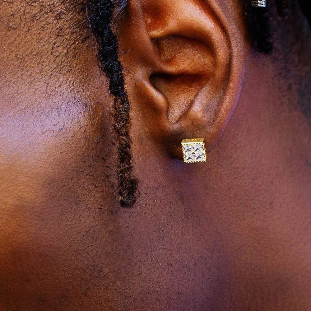 Popular Gold Color Earrings For Men Women Square Silver Color Cubic Zirconia Earings Charm Daily Wear Jewelry Push Back  OHE150