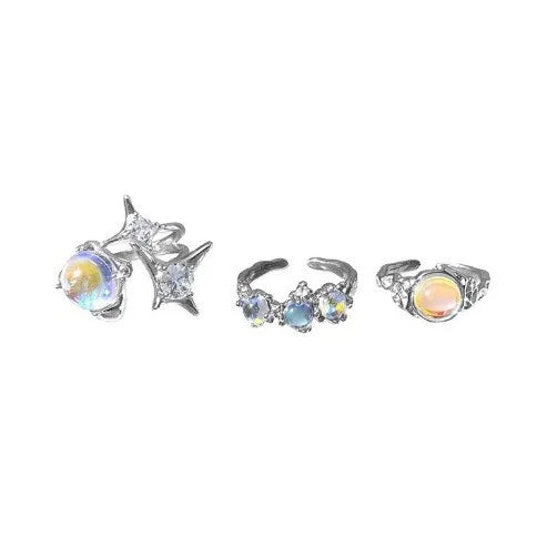 New Y2K Crystal Rings Kpop Heart Adjustable Ring Irregular Geometry Punk Vintage Rings Set for Women Girls 2024 Fashion Jewelry