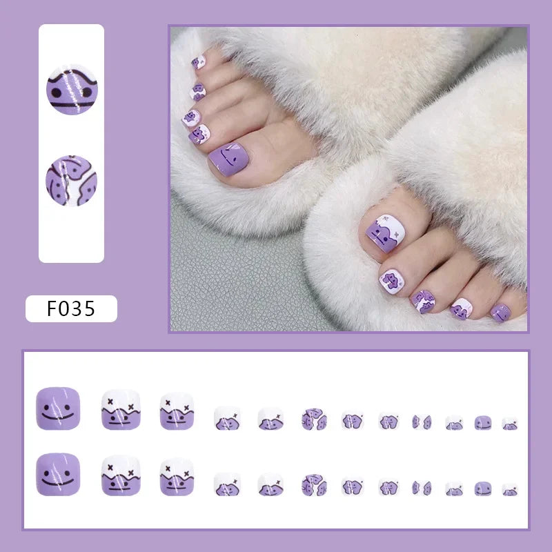 Shell Pattern Press on Nails Fake Nails Tips with Sticker False Toenail Design Butterfly Lovely Girl False Toenail