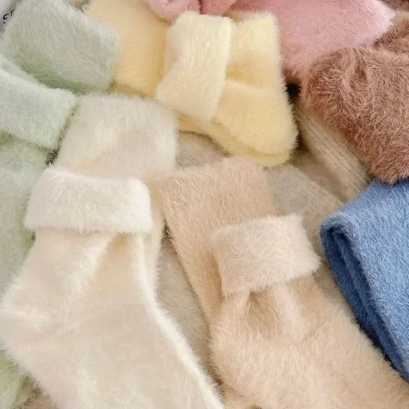 1/3/4pairs Super Soft Socks for Women Ins Solid Winter Warm Thicken Coral Plush Sock Thermal Snow Home Sleep Floor Kawaii