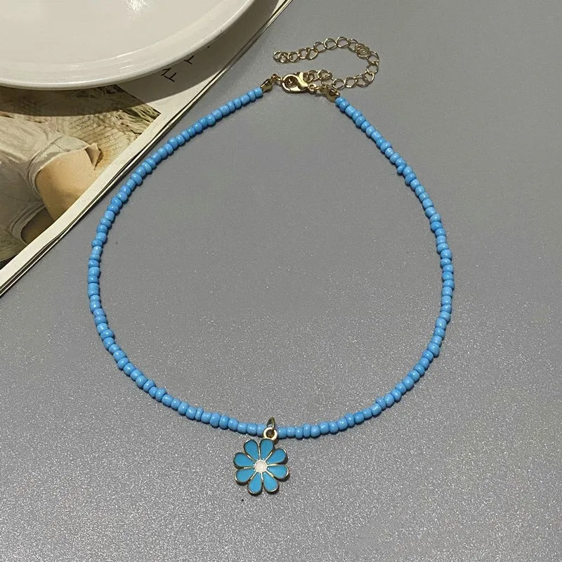 1PC New Fashion Color Seed beads Choker Necklace for Girl Women Flower Pendant Collar Jewelry Gift for Friend Wholesale Necklace