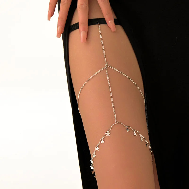 Fashion Summer Bohemian Thigh Chain Simple Sexy Body Chains for Women Double-layer Metal Leg Chain Festival Jewelry Accesorios