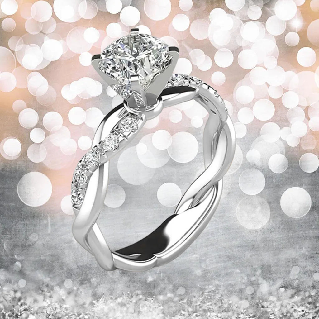 Wedding Engagement Party Gift Rings For Women Silver Color Dimond Ring Bridal Zircon Elegant Fashion Rings Bague Femme