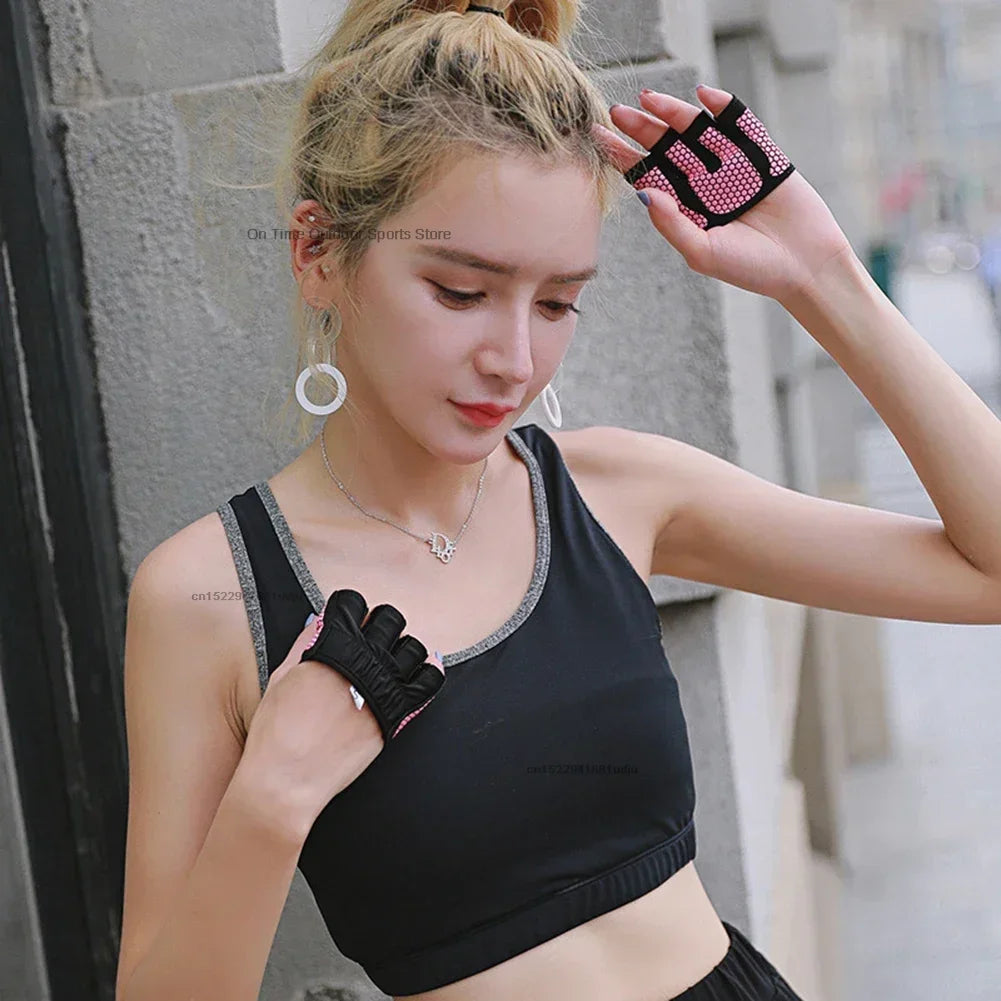 1pair Gym Half Finger Gloves Men Women Anti-Slip Silicone Workout Glove Pull Up Power Weight Lifting Grips Hand Plam Protector
