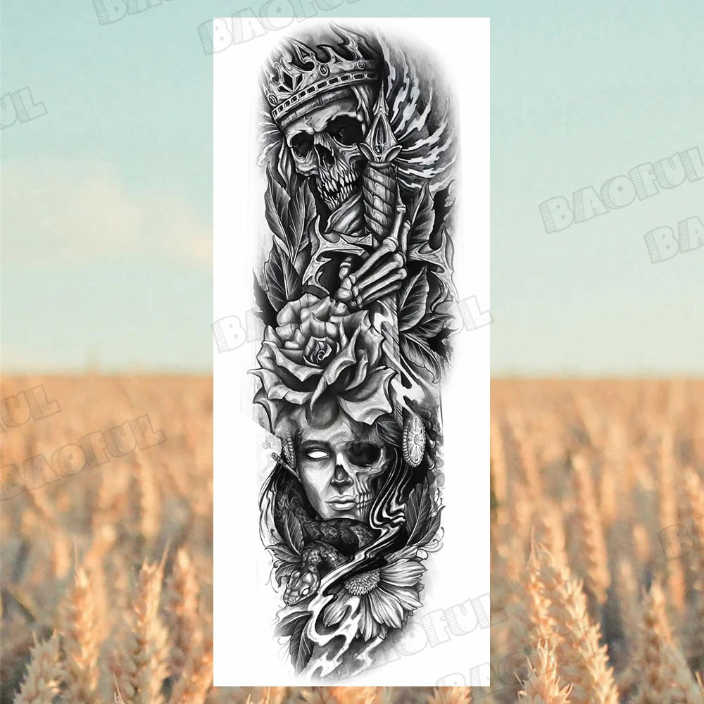 Arm Sleeve Temporary Tattoos For Women Men Realistic Wolf Lion Rosette War Maori Flower Fake Tattoo Stickers Sexy Thigh Tatoos