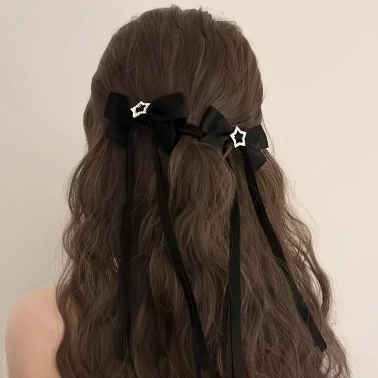 1/2pcs Star Bowknot Hair Clips for Girls Kawii Barrettes Cute Hair Accessoires Kids Colored Ribbon Woman Hairpins Hairgrip Gifts
