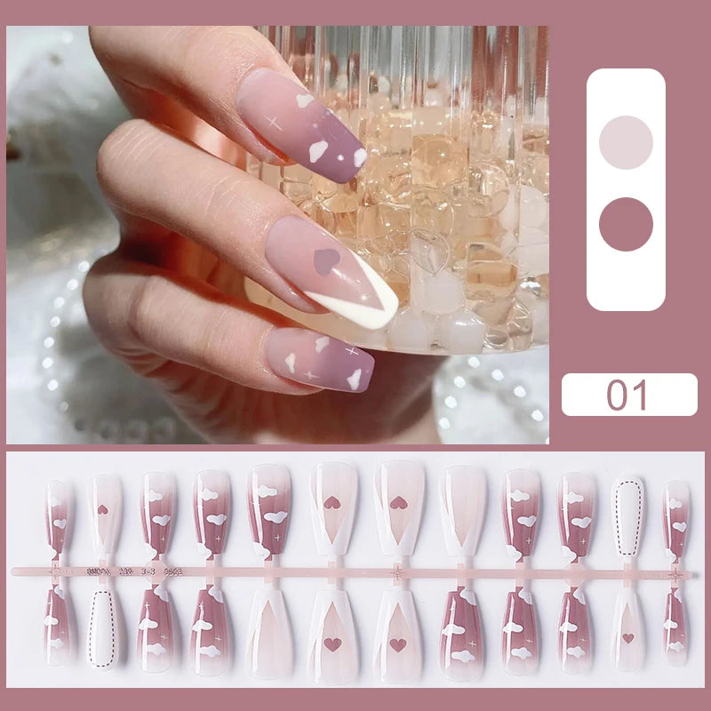 24pcs Short Matte Fake Nails For Women Cute Bride Red Blush French Tips Faux Ongles Press On False Nail Supplies No Jelly Glue