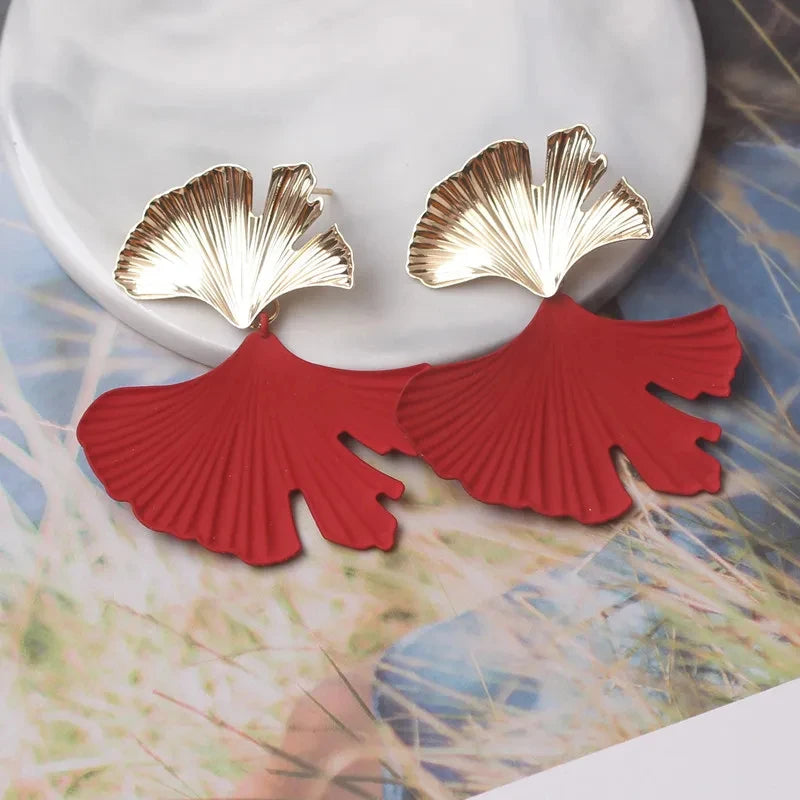 New Ginkgo Biloba Dangle Earrings for Women Gold Color Top Metal Statement Drop Earrings boucle d'oreille Unusual Earrings