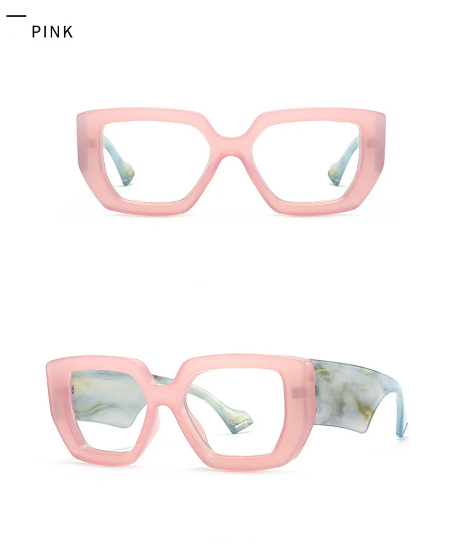 New Fashion Colorful Square Women Glasses Frame Clear Anti Blue Light Spring Hinge Wide Legs Eyewear Men Optical Polygon Frame