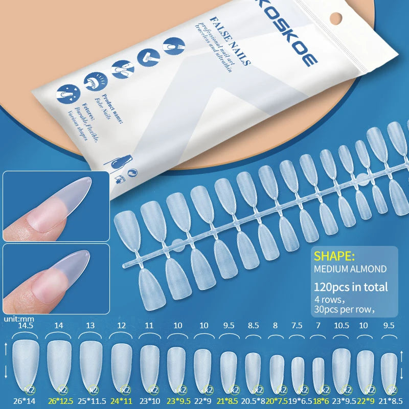 120PCS Matte Fake Nails Capsules Almond Coffin T Shape Full Cover False Nails Frosted Artificial Nail Soft Gel Tips Manicure Nai