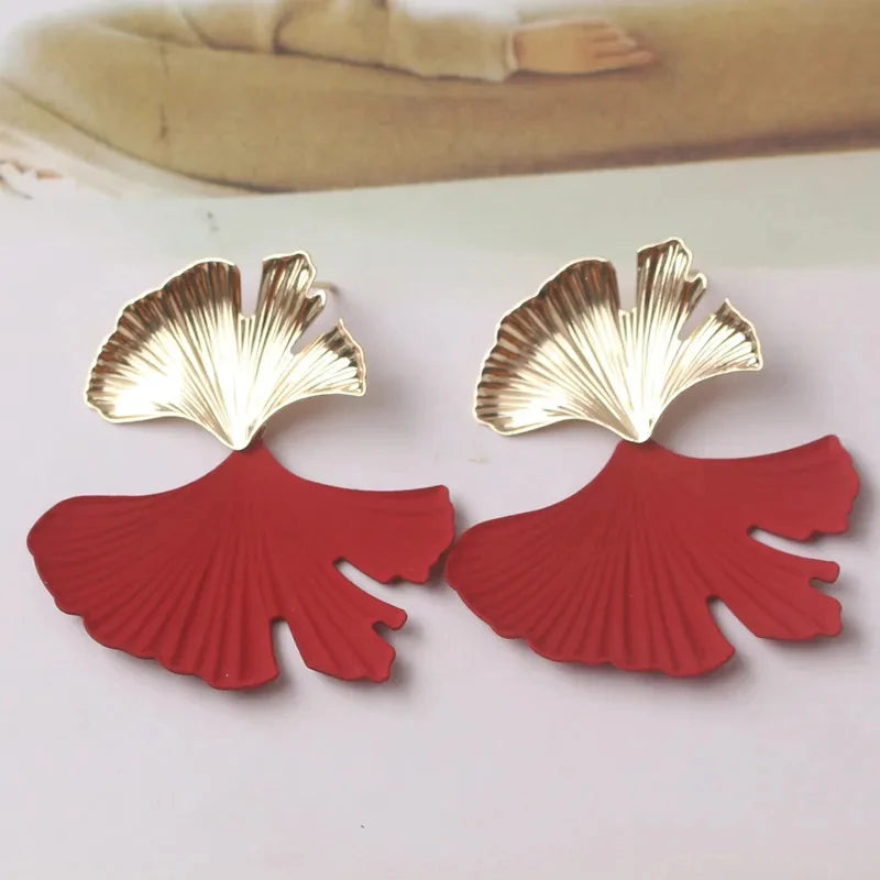New Ginkgo Biloba Dangle Earrings for Women Gold Color Top Metal Statement Drop Earrings boucle d'oreille Unusual Earrings