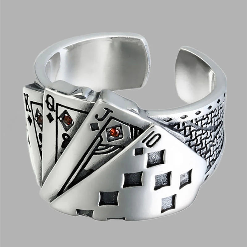 Cool Playing Card Finger Ring Open Adjustable Resizable Band Ring