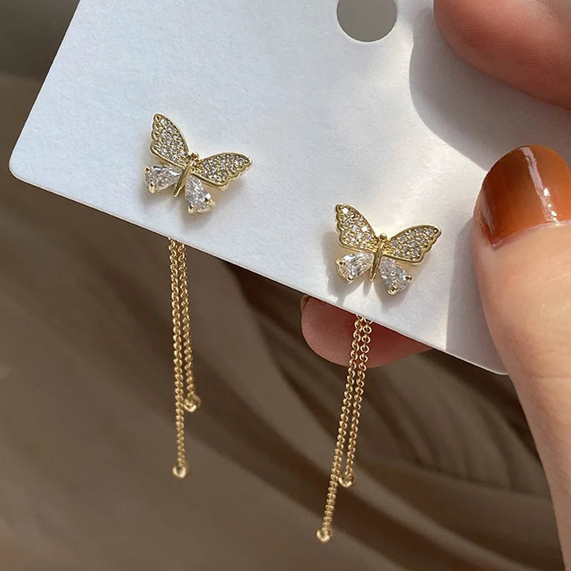Trend Long Wire Tassel Thread Chain Climb Star Heart Beads Pendants Drop Earrings for Women Straight Hanging Ear Jewelry