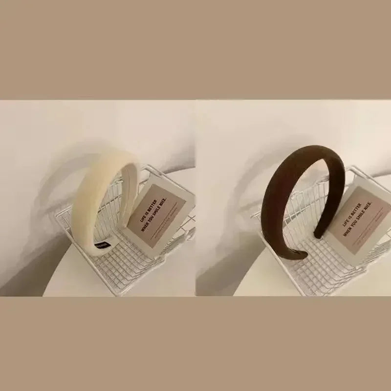 Fashion Padded Headbands For Women Wide Velvet Bezel Hair Band Hair Hoop Girl Sponge Thick Solid Color Hair Accessories Headwear