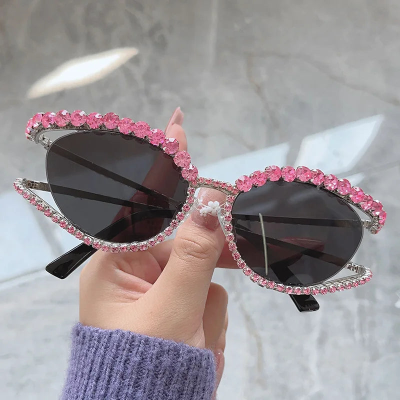 2023 Fashion Luxury Crystal Shiny Sunglasses Women Sexy Cat Eye Rhinestone Party Elegant Sun Glasses Female Shades Oculos De Sol