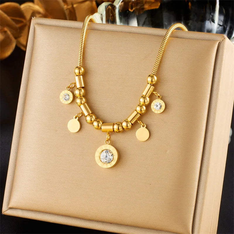 Stainless Steel Gold Color Roman Number Zircon Bracelet For Women Fashion Girls Charm Bracelets Party Jewelry Gifts