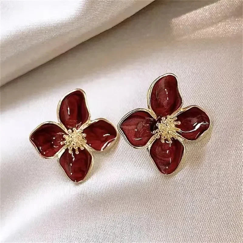 Zircon Floral Stud Earrings for Women French Retro Elegant Earrings Temperament Jewelry Korean Wedding Romantic Jewelry Gifts