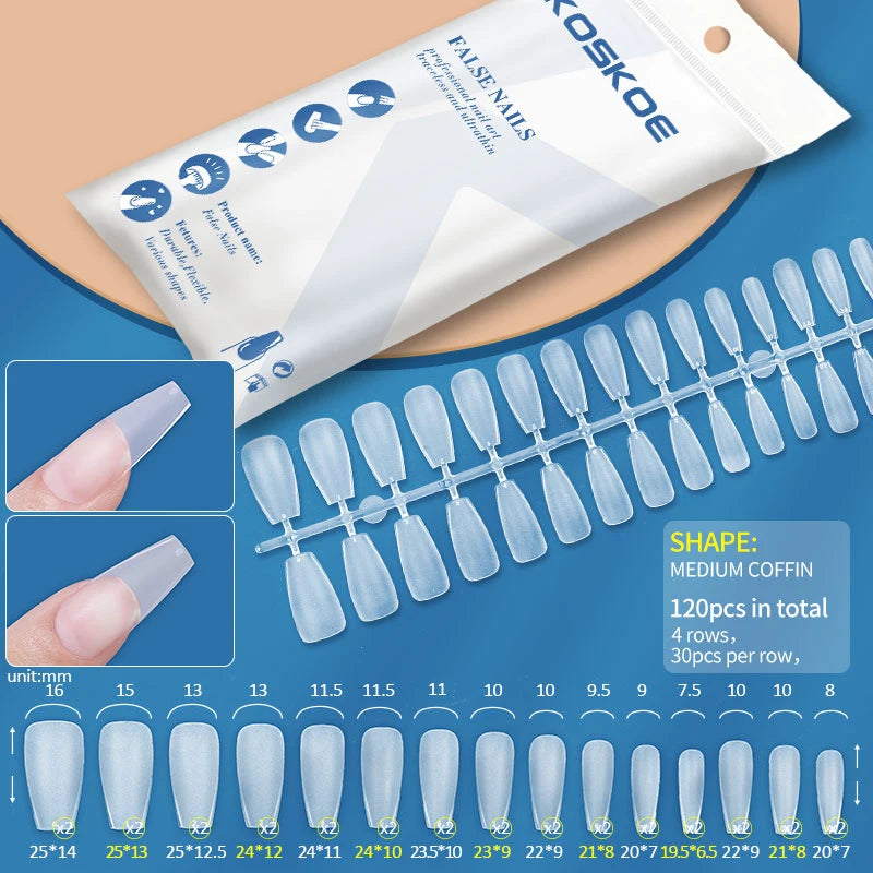 120PCS Matte Fake Nails Capsules Almond Coffin T Shape Full Cover False Nails Frosted Artificial Nail Soft Gel Tips Manicure Nai