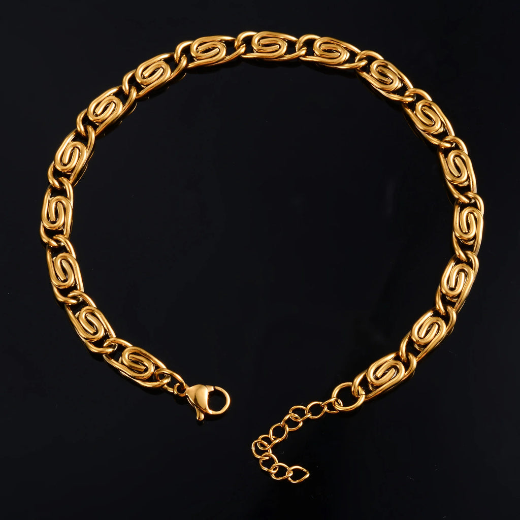 Unique Twisted Stainless Steel Bracelet for Women Men Link Foot Hand Chain with Extender Ankle Anklet Jewelry Accessories Summer