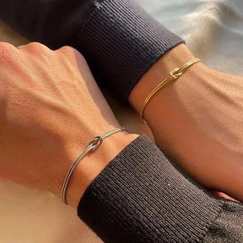 Knotted Snake Chain Bracelet For Couple Stainless Steel Gold Color Handmade Knot Hand Accessories Valentine's Day Jewelry Gifts