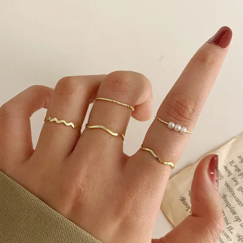 1Set Boho Gold Color Heart Rings Set For Women Vintage Geometric Cross Pearl Butterfly Finger Rings Female Trendy Jewelry Gift