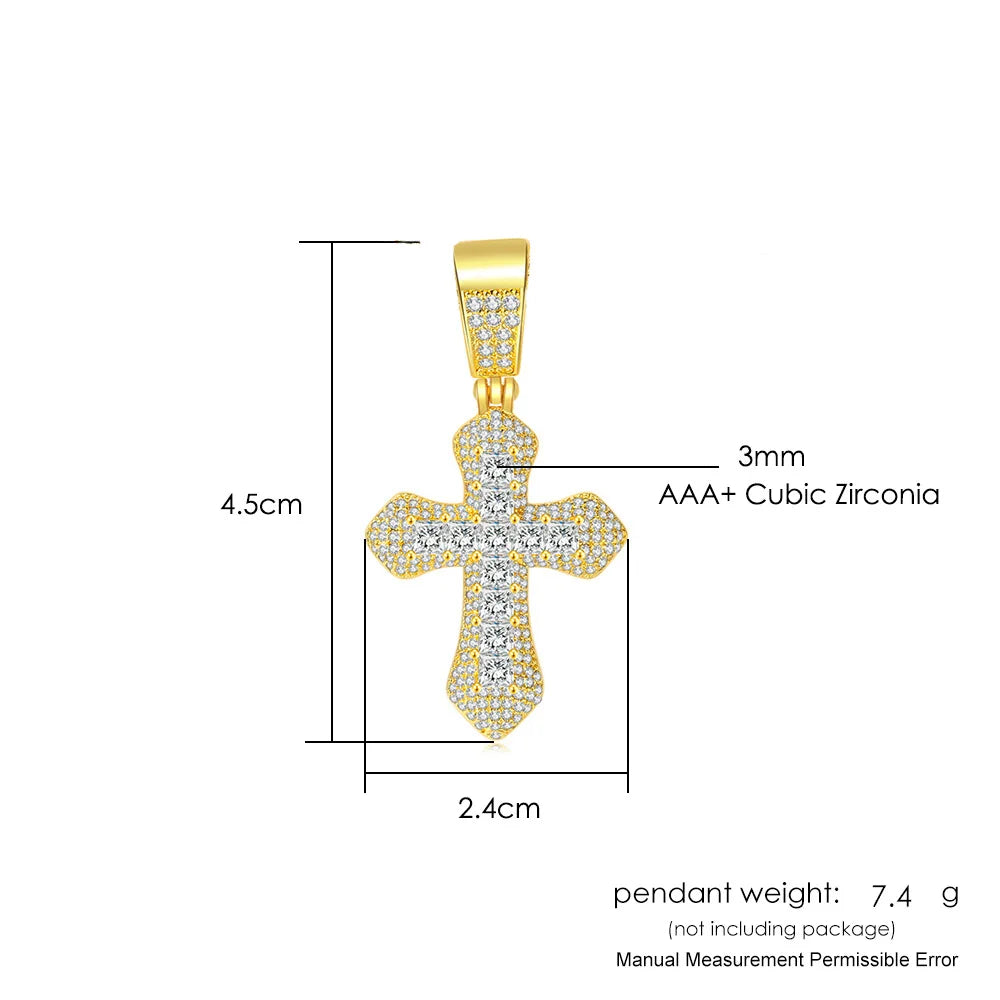 Luxury Inlaid CZ Cross Hiphop Pendant Rope Chain Necklaces for Men Women Punk Personality Rapper Accessory Fashion Neck Jewelry