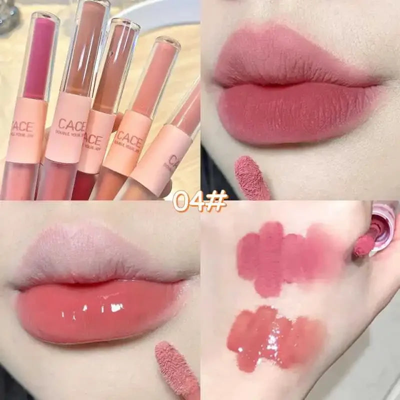 Matte Velvet Sexy Red Tint Double Head Lip Gloss Liquid Lipstick Waterproof Lipgloss Lasting Lip Glaze Korean Makeup Cosmetics